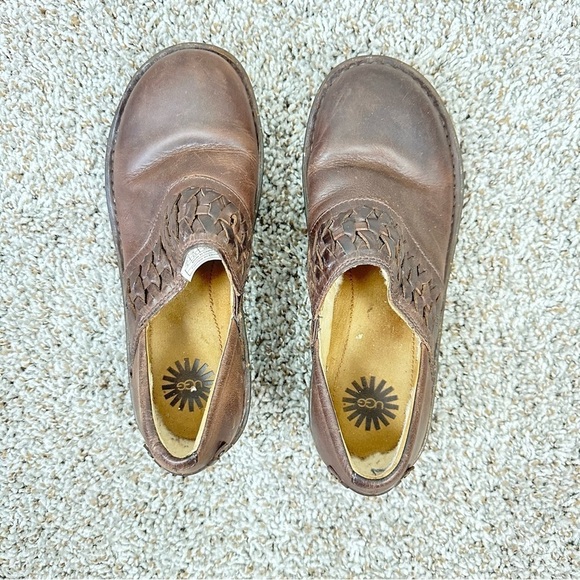 UGG Shoes - UGG Anila Shearling Wool Lined Leather Brown Clog Slip On Shoes Brown Comfort 8
